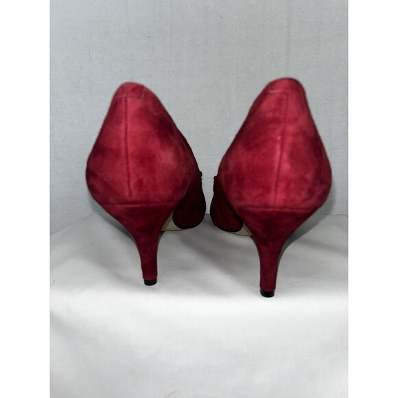 Enzo Angiolini Red Suede Pleated Toe With Bow Woman’s Heels Size 9.5 M - Picture 6 of 15
